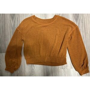 By Together Burnt Orange Textured Knit Balloon Sleeve Cropped Sweater M boho